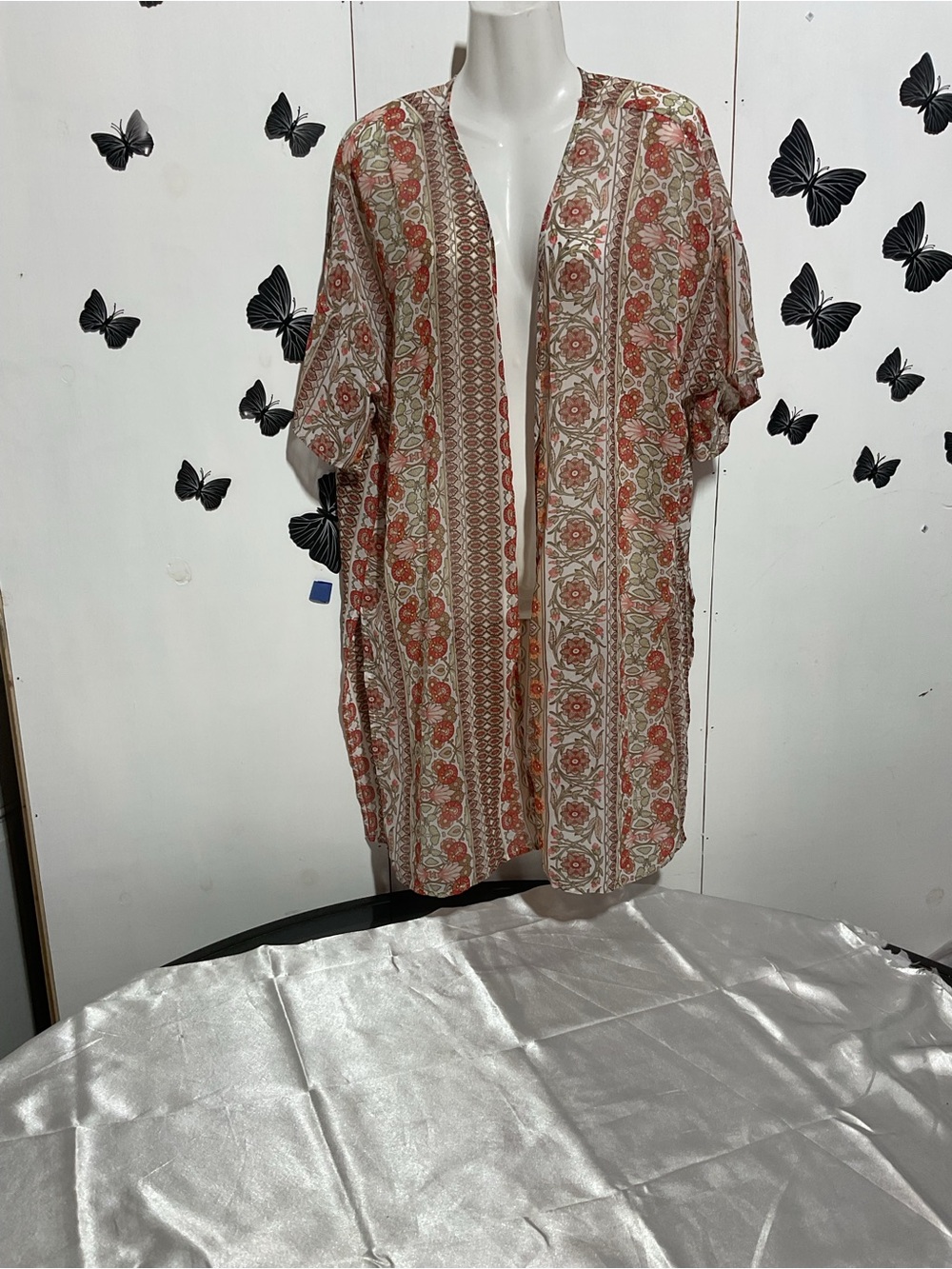 Lightweight Floral Kimono Dress - Pink and Cream